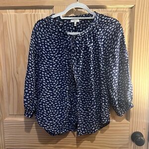 Joie 3/4 sleeves navy pattern button down
